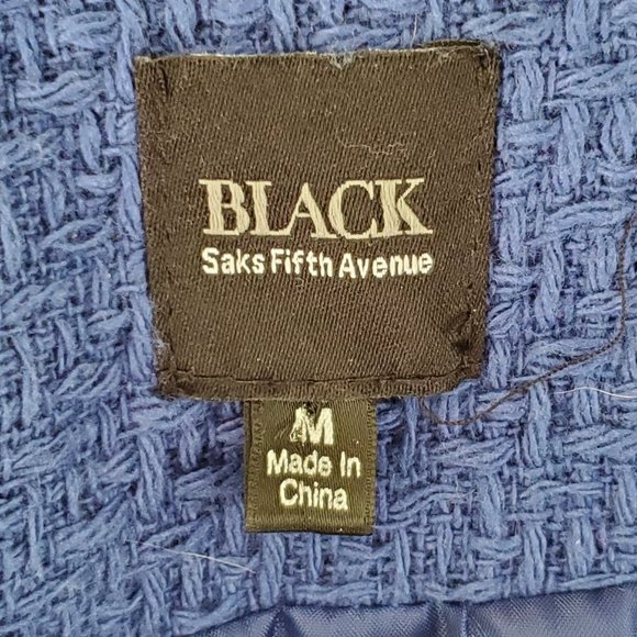 Saks Fifth Avenue Women's M Blue Leather Trim Cotton Waffle Weave Lined Jacket - Picture 9 of 12